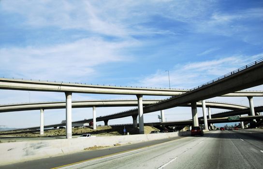 network of freeway roads with overpass and underpass in america