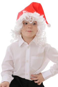 The child in a hat santa claus isolated on white background