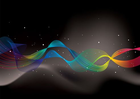 Brightly coloured rainbow ribbon background with flowing lines