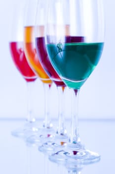 Colored glasses arranged on a glass substrate