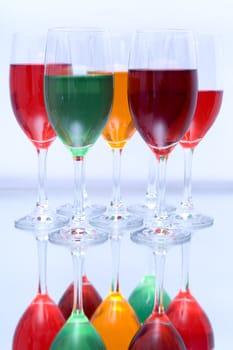 Colored glasses arranged on a glass substrate