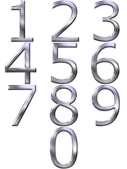 3d silver numbers isolated in white