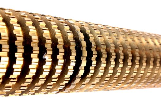 The detailed pattern of grooves in a industrial broach.