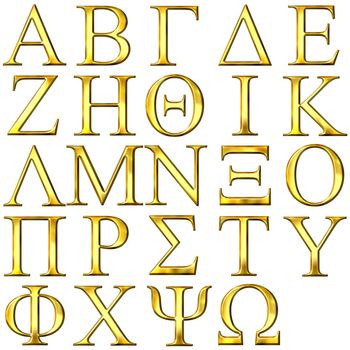 3d golden Greek alphabet isolated in white