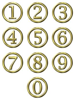 3d golden framed numbers isolated in white