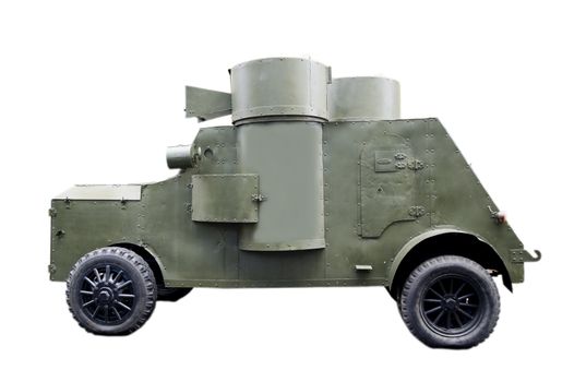 Ancient Russian armored car isolated on the white