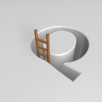 uppercase letter q shape hole with ladder - 3d illustration