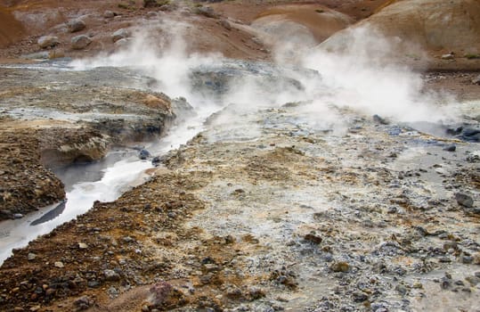 Hot springs on geothermal area in Iceland.