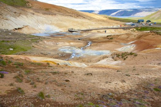 Geothermal area - iceland. In background Kleifarvatn lake.