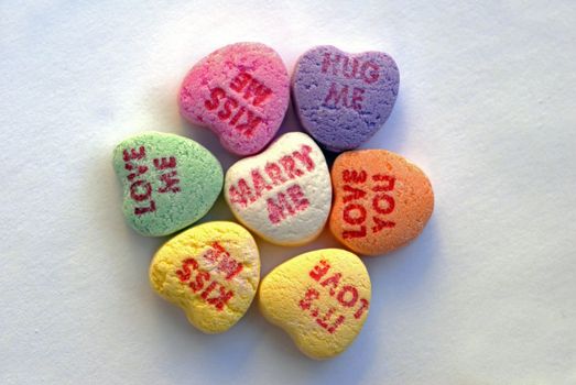 An isolated shot of Love Heart Candy in different colors