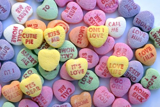 An isolated shot of Love Heart Candy in different colors