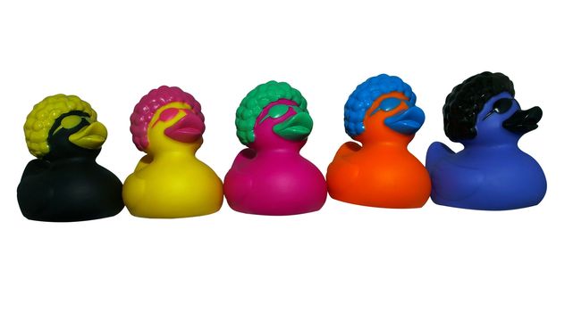 Five Funky Rubber Ducks isolated with clipping path         