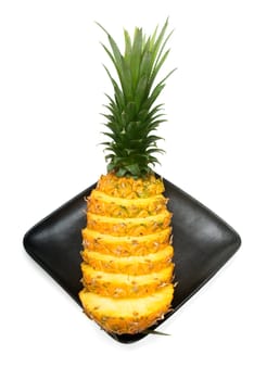 ripe vivid pineapple sliced isolated over white background