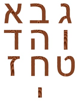 Wooden hebrew numbers isolated in white