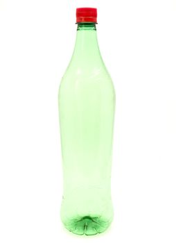 green plastic bottle with red cap