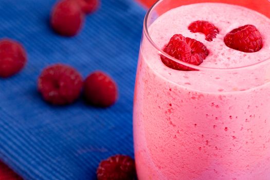 A cool raspberry smoothie detail