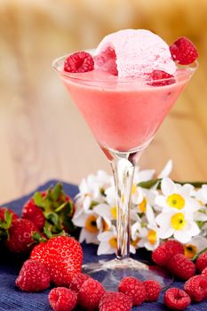 A summer tread - strawberry and raspberry smoothie with ice cream