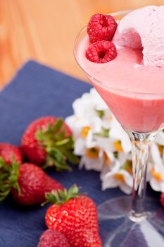 A summer treat - red berry ice cream smoothie