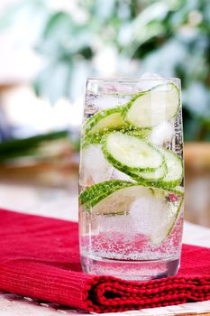 A refreshing drink of sparkling cucumber water