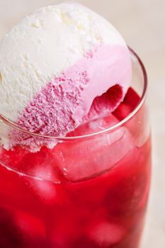 A raspberry float in an outdoor setting