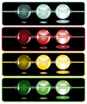 glowing beads in the dark from dark to light in four rows usable as web button
