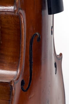 Part of an antique violin on white background