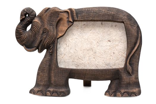 Stand for photo in the manner of wooden elephant with paperboard inwardly, insulated on white background