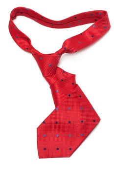 Red silk tie curly on white background