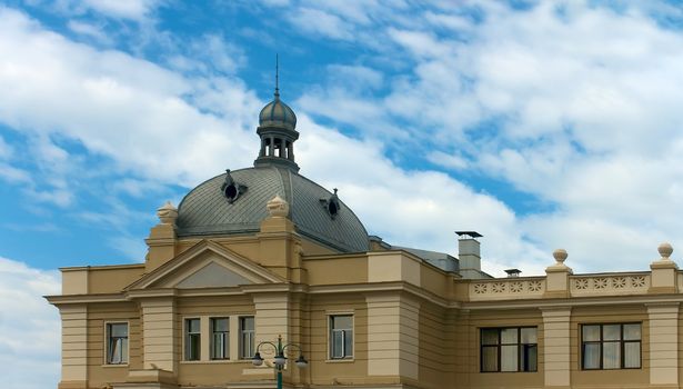 Facade of old railway station house in Lviv, Ukraine