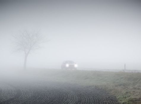 An image of a beautiful landscape with fog in bavaria germany