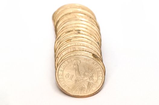 American 1 dollar coins isolated on a white back ground