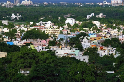 A modern Asian city very densly populated