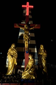 Holy cross at a local church aduring night