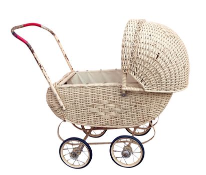 Antique Cane Pram isolated wit clipping path        