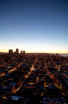 An evening cityscape of San Francisco taken from the Coit Tower