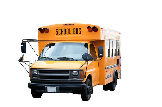 A yellow isolated school bus on white