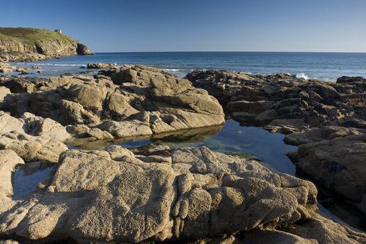 Praa Sands beach and cliffs Cornwall England
