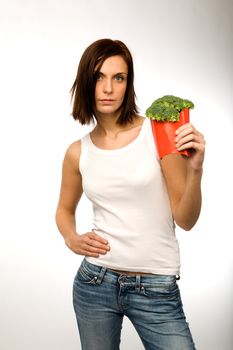 A female with a fast food healthy snack