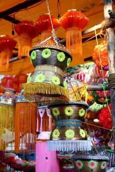 Traditional lanterns for Diwali festival with floral design.