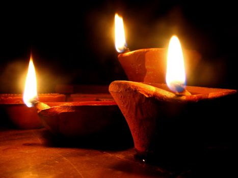 Beautiful clay/earthen lamps traditionaly lit on the occassion of Diwali festival in India.