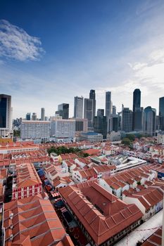 A view over Chinatown Singapore looking into the city center