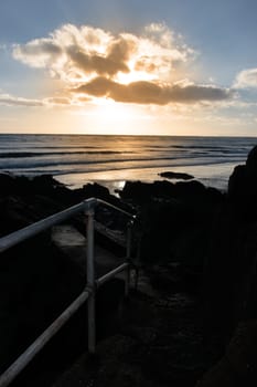 steps to a beautiful night time beach