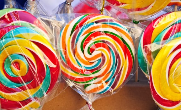 Very beautifull colourfull lollipos with green, orange, blue and red