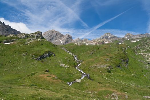 summer view of Italian Alps in Aosta Valley