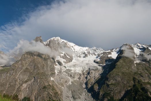 summer view Mont Blanc from Veny valley, Courmayeur, Italy.