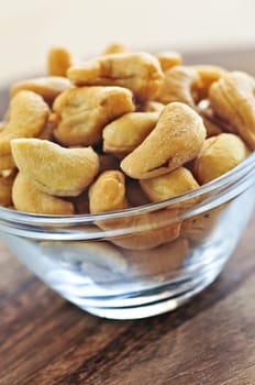 Close up of cashew nuts in glass bowl