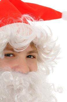 young santa with beard isolated on white background