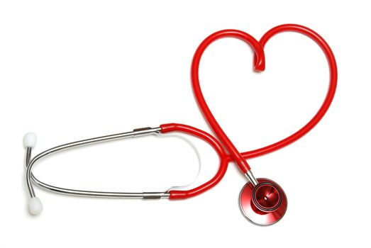 A red stethoscope forming the shape of a heart.
