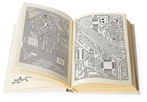 The open book containing electronic schemes and drawings