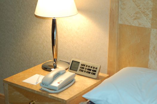Hotel Room - Lamp, telephone, pen and clock